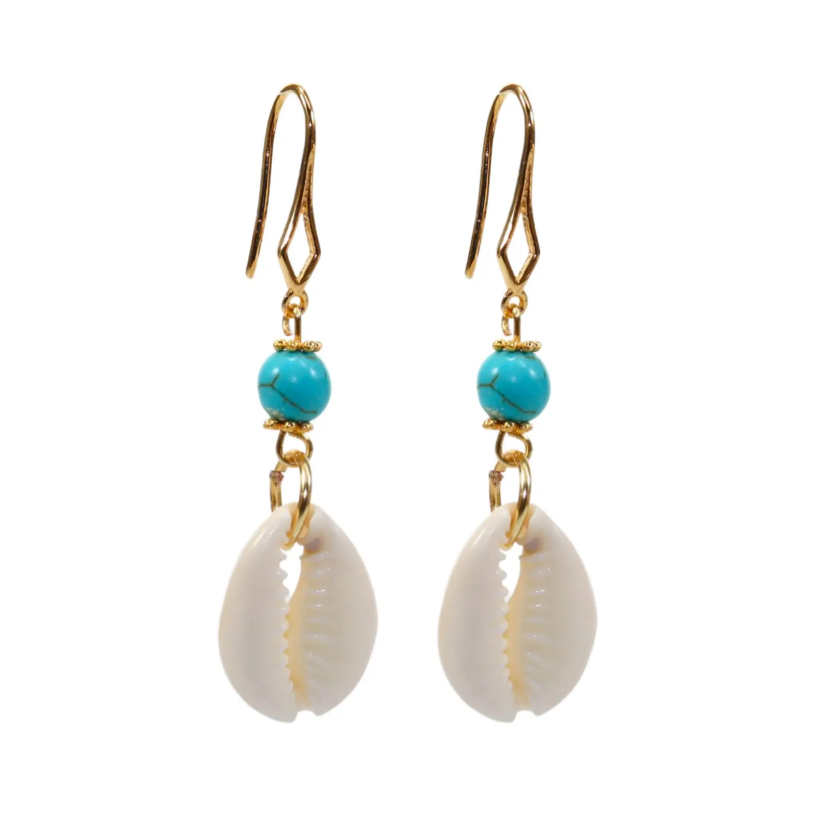 Aretes con conchas de mar y piedra turquesa