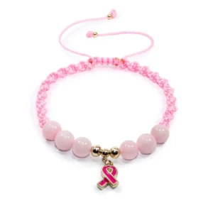 Pulsera tejida conmemorativa con cuarzos rosa