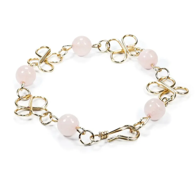 Pulsera de cuarzo rosa técnica de alambrismo