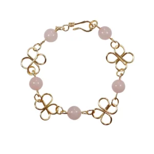 Pulsera de cuarzo rosa técnica de alambrismo