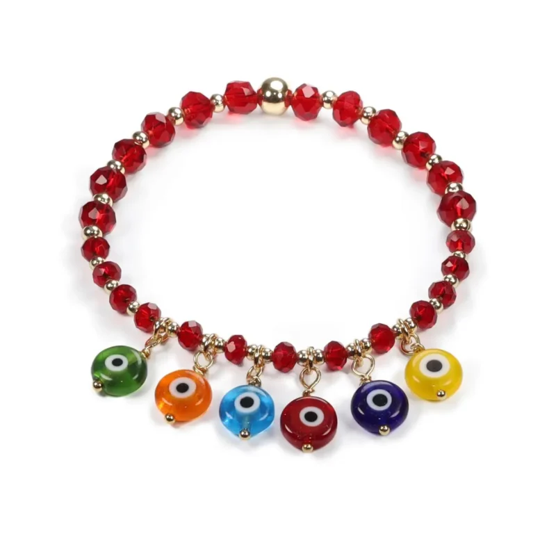 Pulsera con cristales rojos y ojitos turcos colgantes